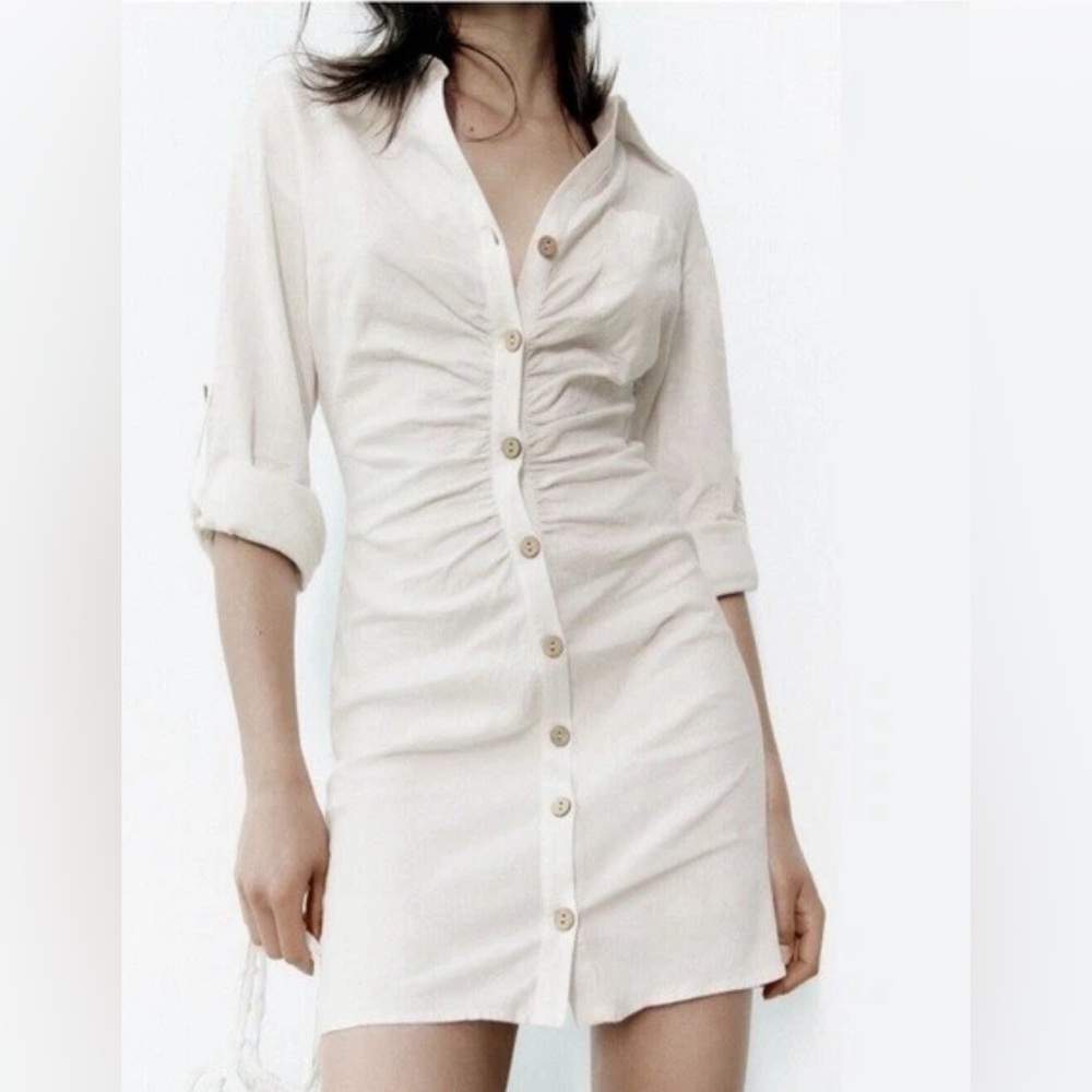 Zara Oyster White Button-Up Shirt Dress Size M - Picture 12 of 12